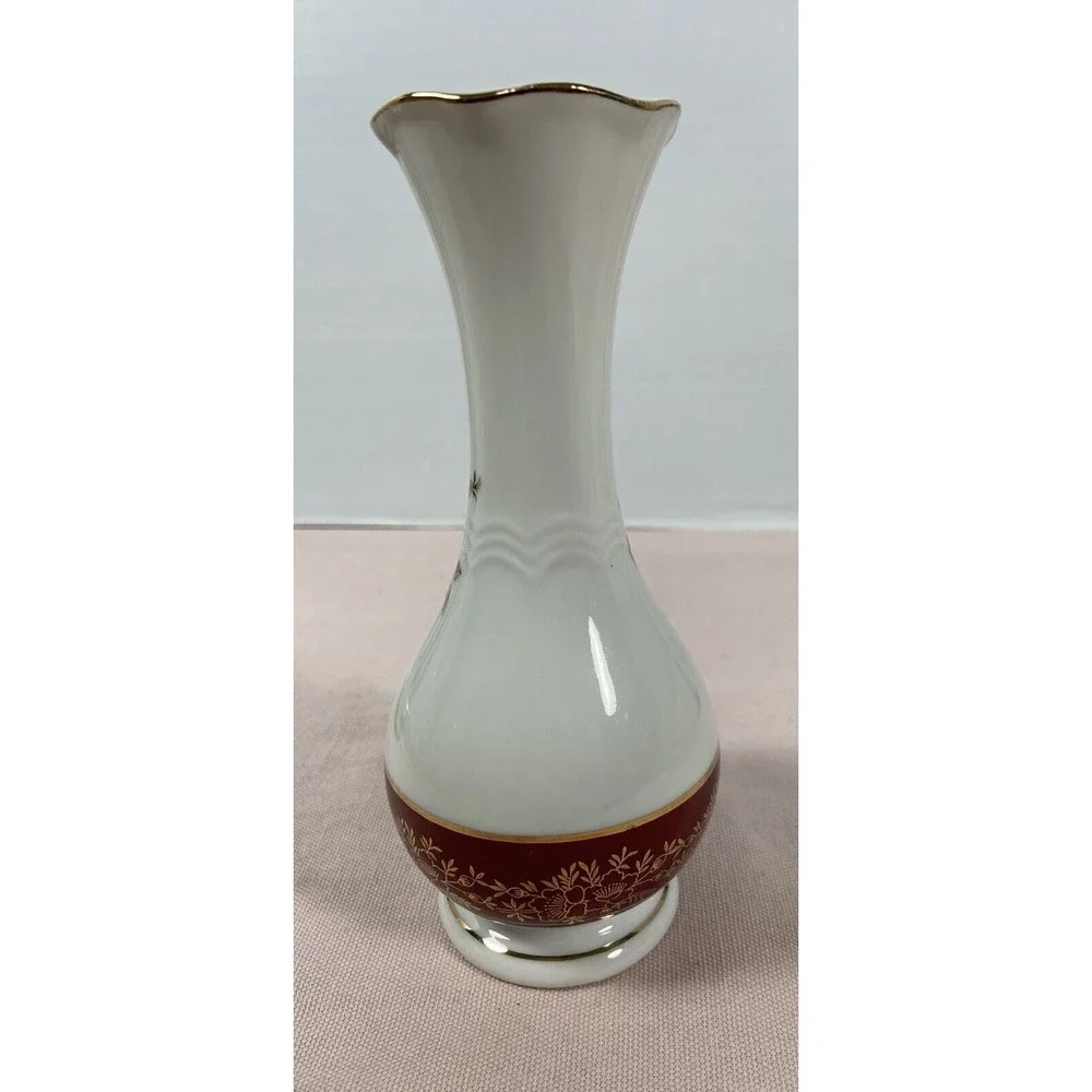 Vintage Norcrest Fine China 40th Anniversary Vase Gold white & Ash Japan 6